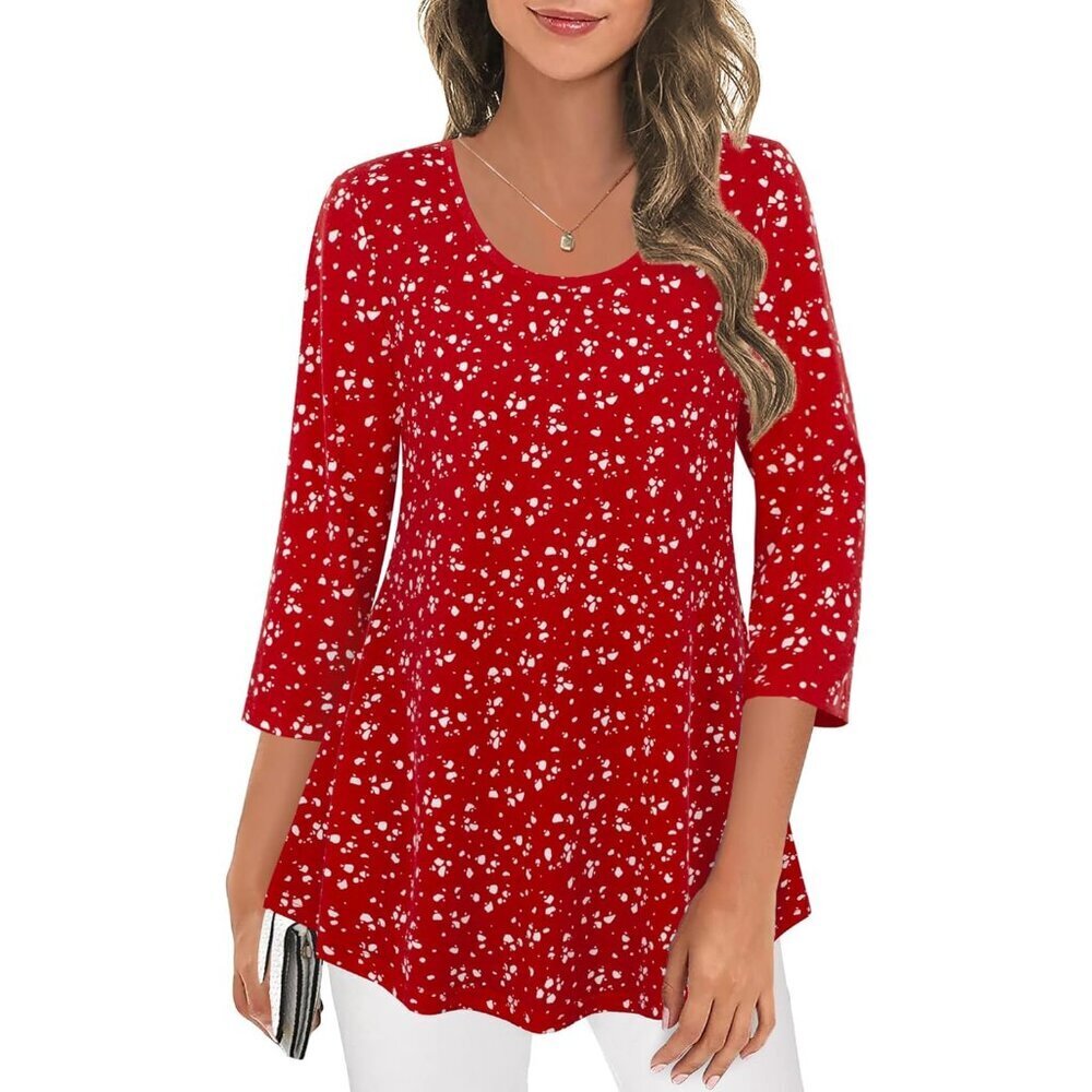 Women 3/4 Sleeve Floral Tunic Top Dressy Casual Long Blouse - Picture 2 of 4